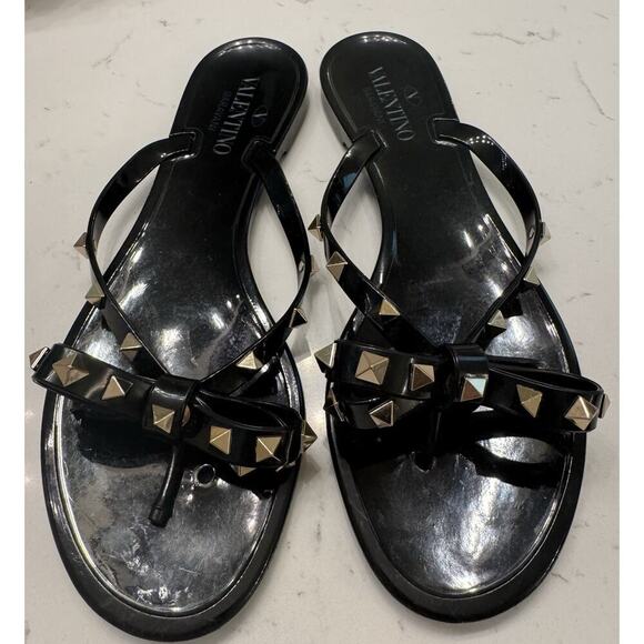 Valentino Rockstud Black Jelly Sandals Size 40 (One Broken Strap) - Picture 1 of 9